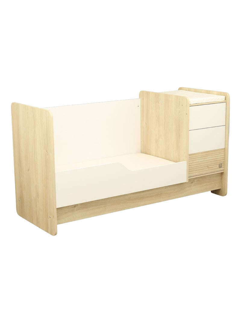 Lit bébé combiné évolutif avec commode à langer 3 tiroirs - SAUTHON Blanc Marron - Kiabi