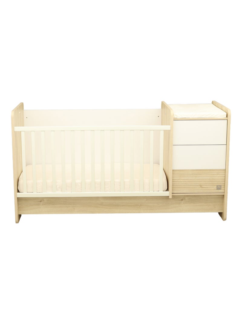 Lit bébé combiné évolutif avec commode à langer 3 tiroirs - SAUTHON Blanc Marron - Kiabi