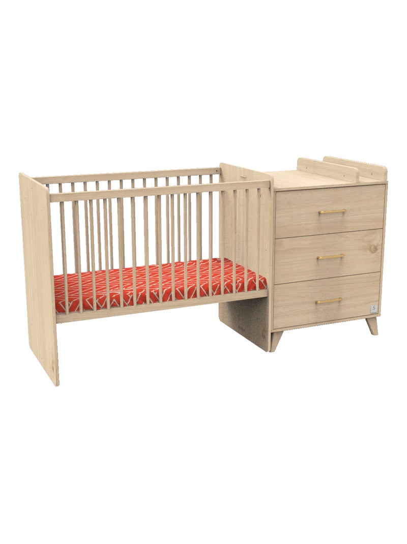 Lit bébé combiné évolutif avec matelas - Marron - Kiabi
