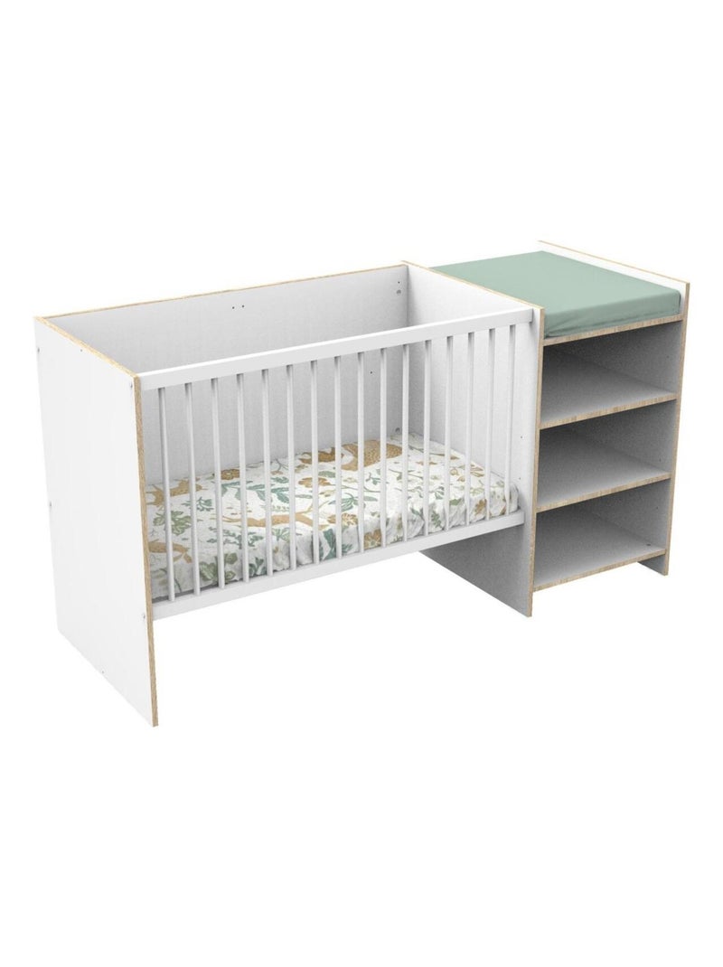Lit bébé combiné évolutif en bois - Blanc Marron - Kiabi