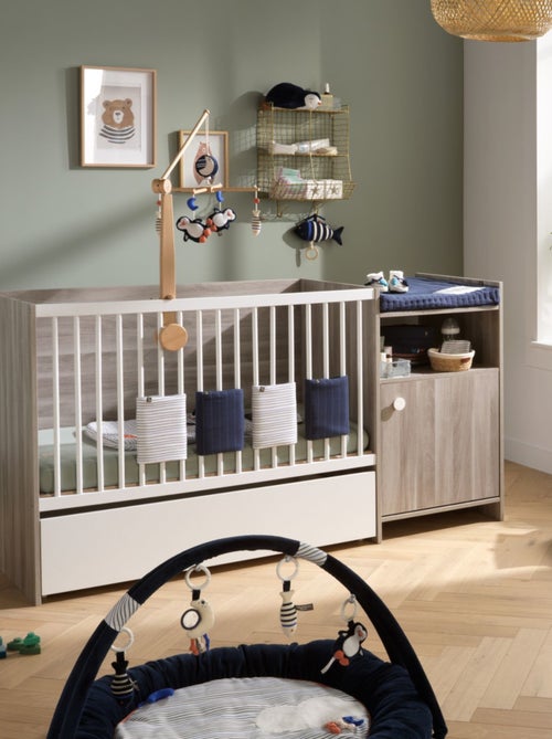 Lit bébé combiné évolutif en décor bois avec commode à langer 1 porte - BABYPRICE - Kiabi