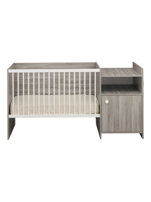 Lit bébé combiné évolutif en décor bois avec commode à langer 1 porte - BABYPRICE - Kiabi