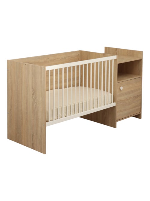 Lit bébé combiné évolutif en décor bois avec commode à langer 1 porte - BABYPRICE - Kiabi