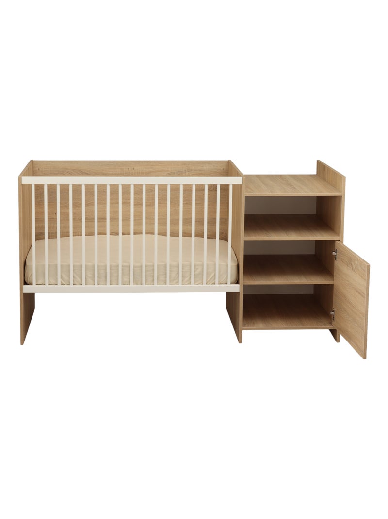 Lit bébé combiné évolutif en décor bois avec commode à langer 1 porte - BABYPRICE Gris - Kiabi