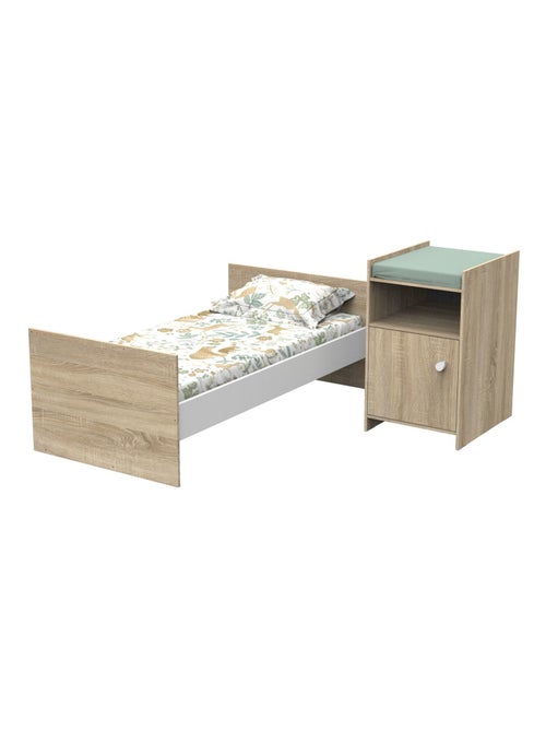 Lit bébé combiné évolutif en décor bois avec commode à langer 1 porte - BABYPRICE - Kiabi