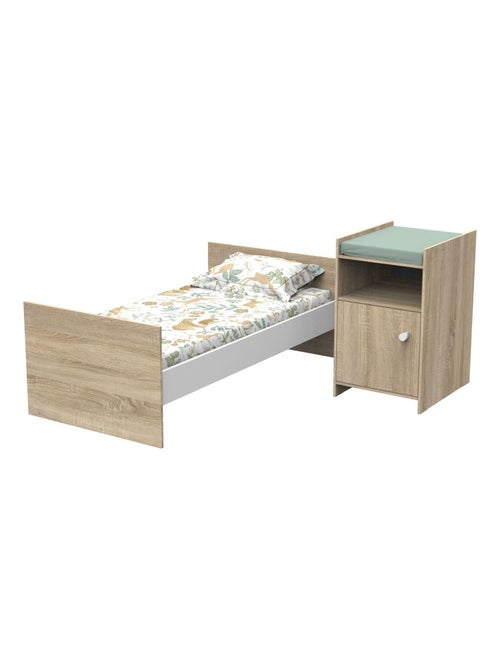 Lit bébé combiné évolutif en décor bois avec commode à langer 1 porte - BABYPRICE - Kiabi