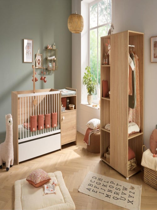 Lit bébé combiné évolutif en décor bois avec commode à langer 1 porte - BABYPRICE - Kiabi