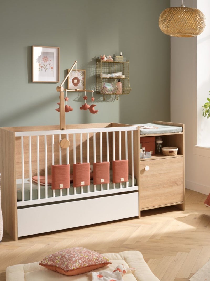 Lit bébé combiné évolutif en décor bois avec commode à langer 1 porte - Marron - Kiabi