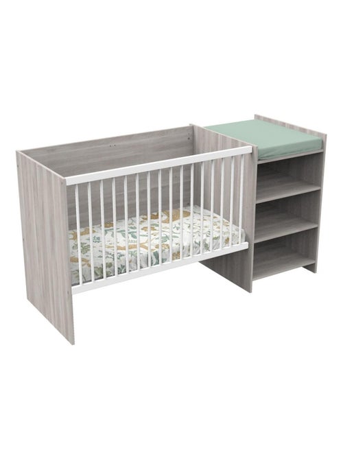 Lit bébé combiné évolutif en décor bois avec commode à langer étagère - BABYPRICE - Kiabi