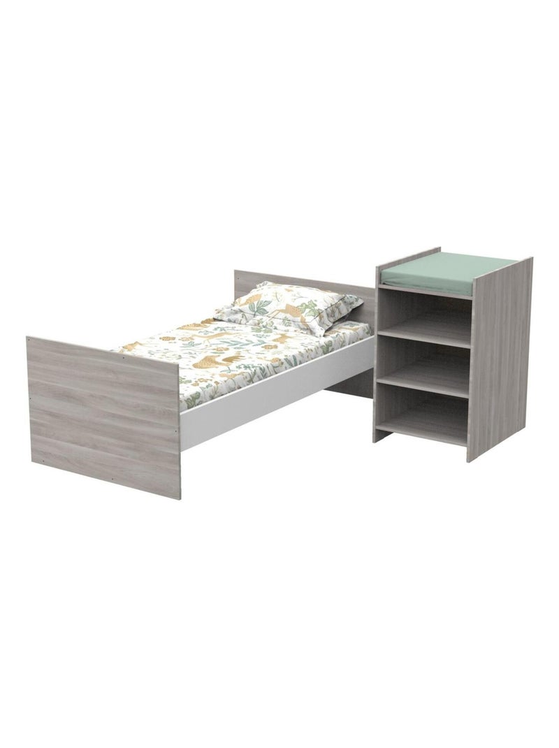 Lit bébé combiné évolutif en décor bois avec commode à langer étagère - BABYPRICE Gris - Kiabi