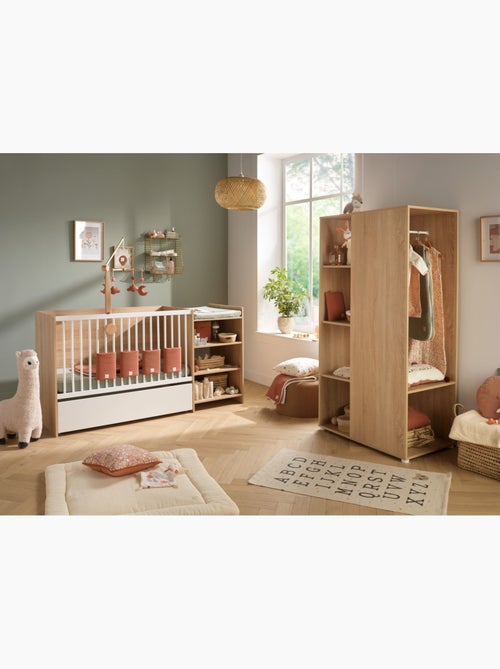 Lit bébé combiné évolutif en décor bois avec commode à langer étagère - BABYPRICE - Kiabi