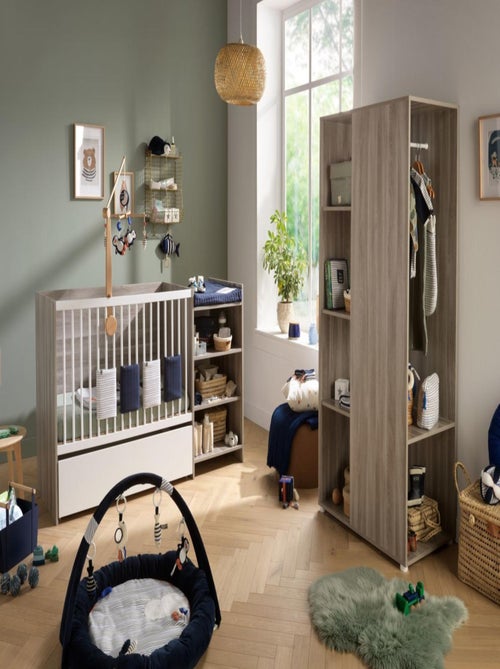 Lit bébé combiné évolutif en décor bois avec commode à langer étagère - - Kiabi