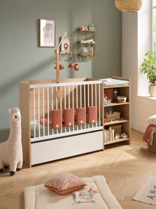 Lit bébé combiné évolutif en décor bois avec commode à langer étagère - - Kiabi