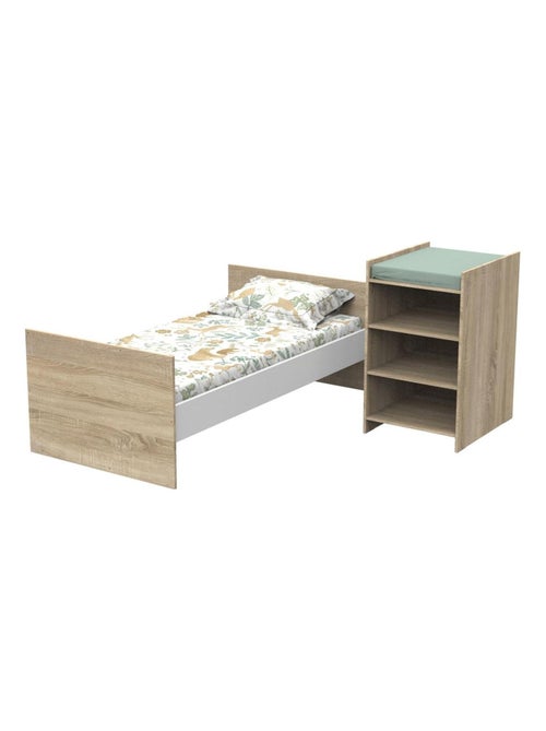 Lit bébé combiné évolutif en décor bois avec commode à langer étagère - - Kiabi