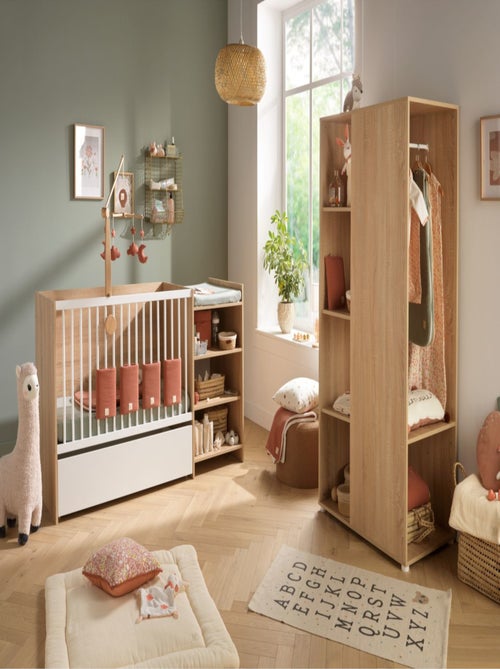 Lit bébé combiné évolutif en décor bois avec commode à langer étagère - - Kiabi