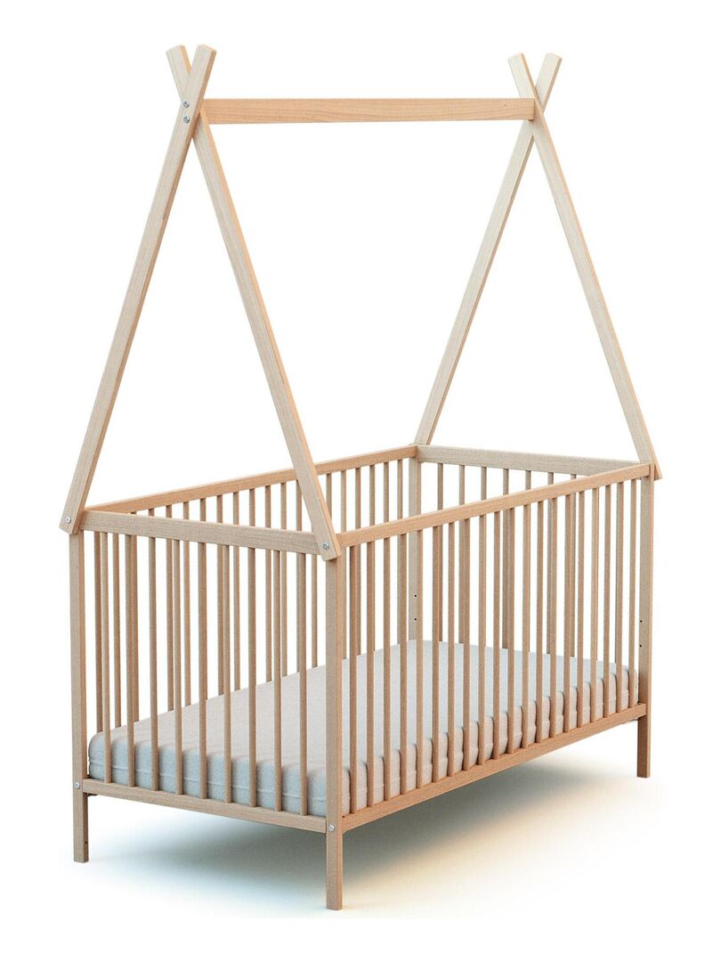 Lit bébé en bois 70 x 140 cm avec tipi Marron noisette - Kiabi