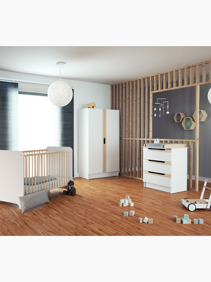 Lit bébé en bois carrousel Beige/Blanc - Kiabi
