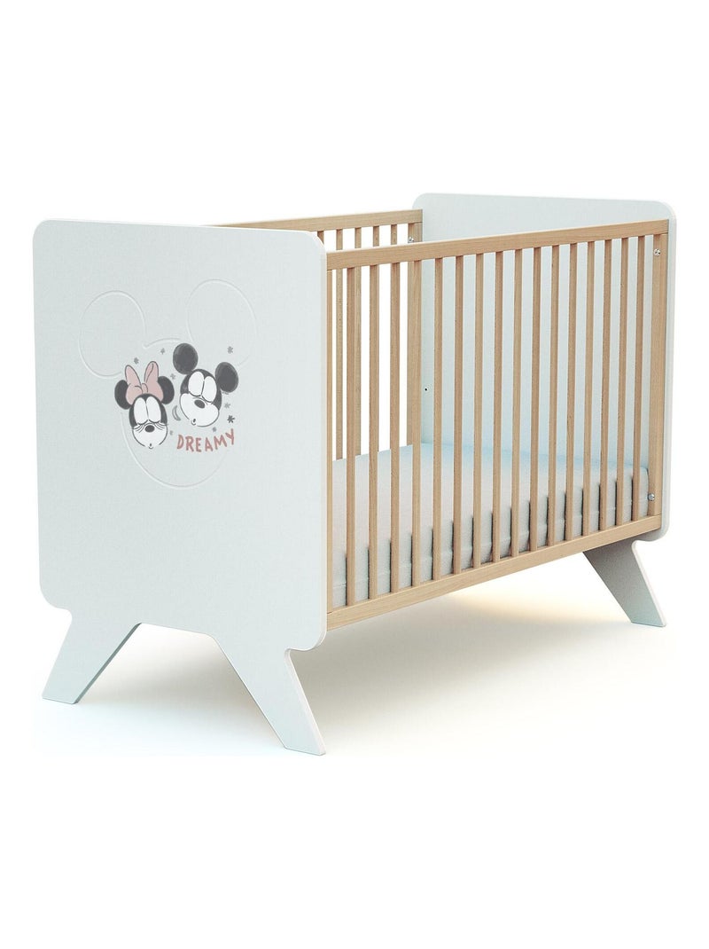 Lit bébé en bois DISNEY Happy Days Mickey Blanc Marron - Kiabi