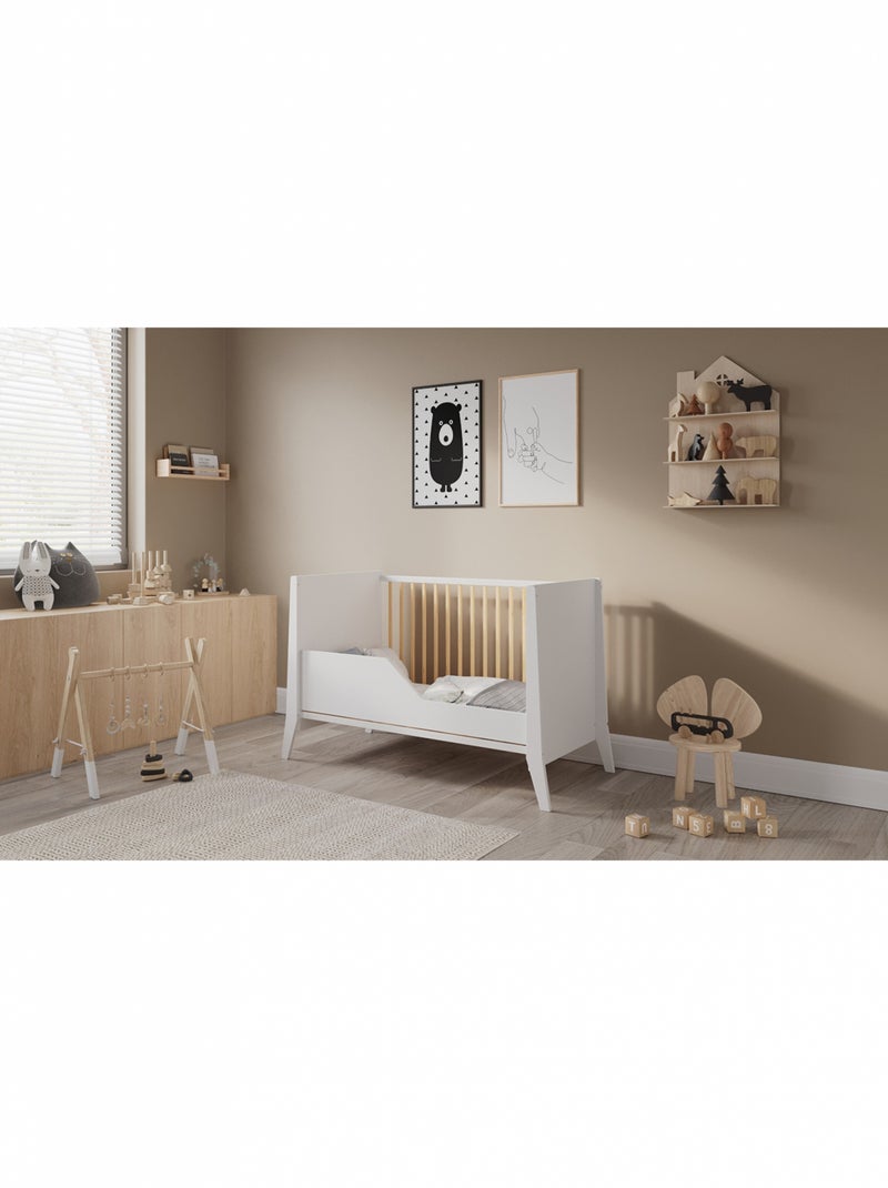 Lit bébé évolutif - ZOÉ - 120x60 cm Blanc Beige - Kiabi