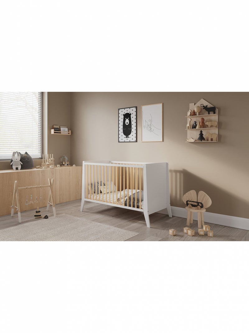 Lit bébé évolutif - ZOÉ - 120x60 cm Blanc Beige - Kiabi
