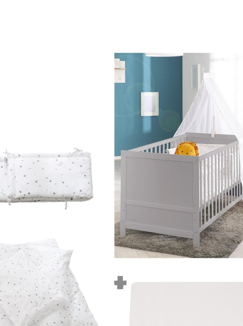 Lit bébé évolutif 70 x 140 avec literie 'Sternenzauber' ROBA Gris - Kiabi