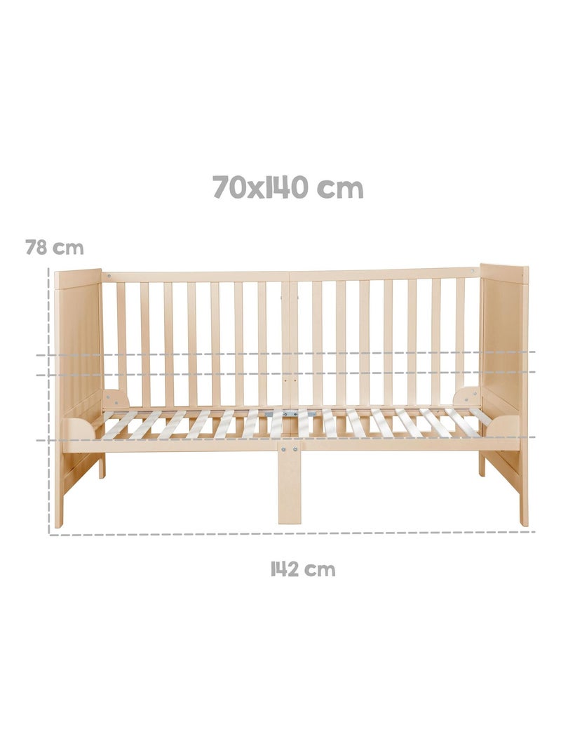 Lit bébé évolutif 70 x 140 convertible en lit enfant 'Easy Sleep' ROBA Marron clair - Kiabi