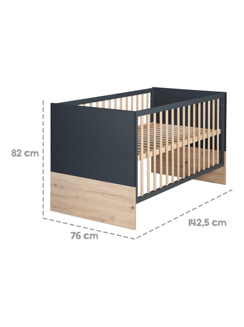 Lit bébé évolutif 70 x 140 convertible en lit enfant 'lenn' roba gris anthracite - Kiabi