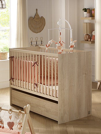 Lit bébé évolutif avec têtes panneaux imitation bois - SAUTHON