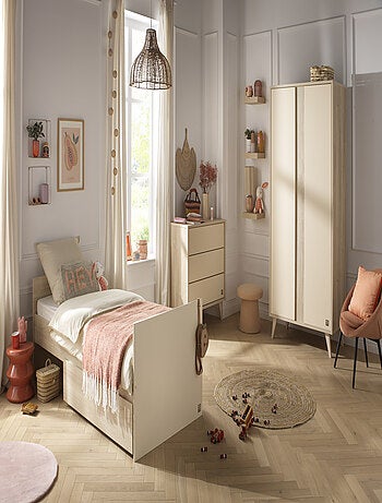 Lit bébé évolutif avec têtes panneaux imitation bois - SAUTHON