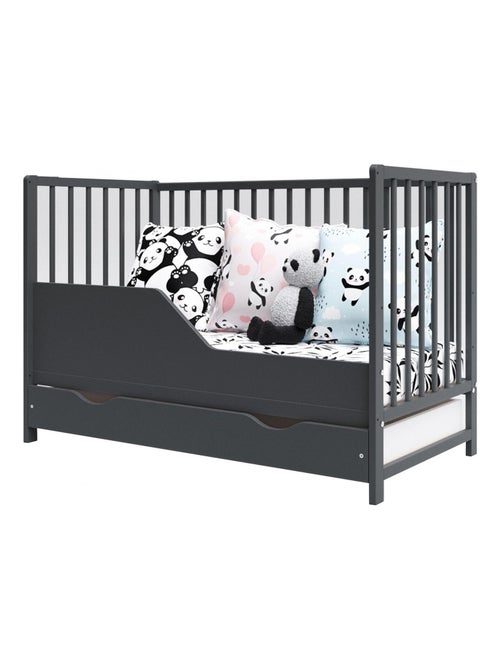 Lit bébé évolutif avec tiroir - ANNA - 120x60 cm - Anthracite - Kiabi Lit bébé évolutif avec tiroir - ANNA - 120x60 cm - Anthracite - Kiabi