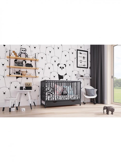 Lit bébé évolutif avec tiroir - ANNA - 120x60 cm - Anthracite - Kiabi Lit bébé évolutif avec tiroir - ANNA - 120x60 cm - Anthracite - Kiabi