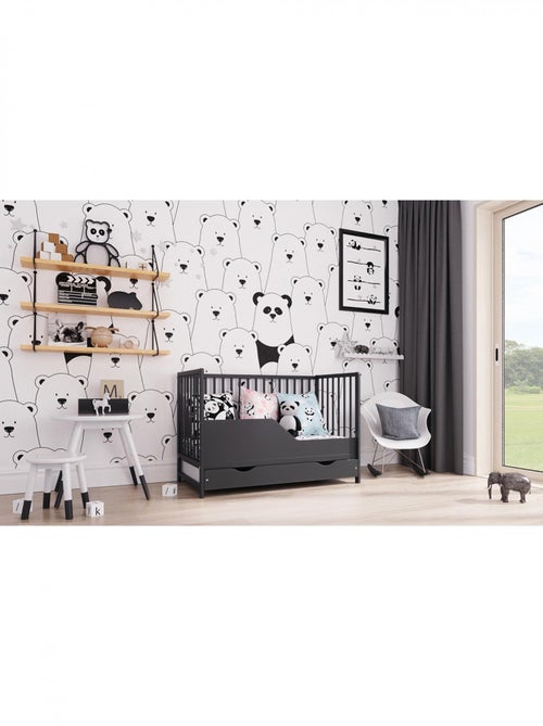 Lit bébé évolutif avec tiroir - ANNA - 120x60 cm - Anthracite - Kiabi Lit bébé évolutif avec tiroir - ANNA - 120x60 cm - Anthracite - Kiabi