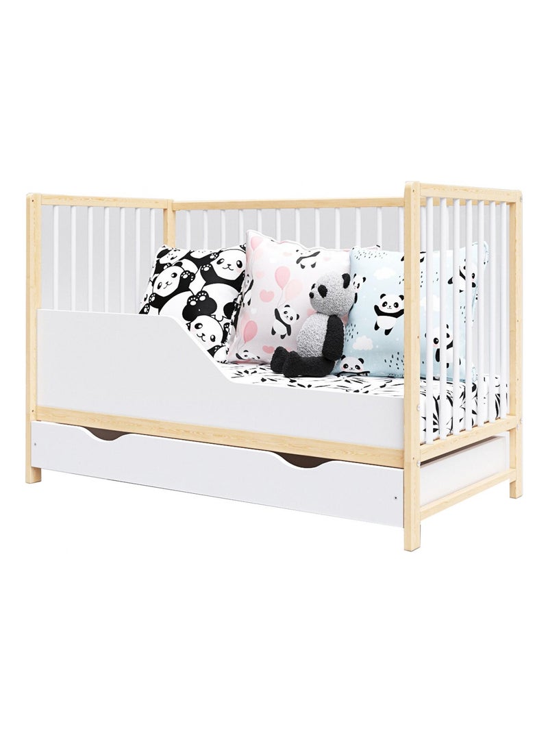 Lit bébé évolutif avec tiroir - ANNA - 120x60 cm Blanc Beige - Kiabi