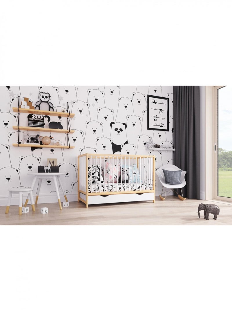 Lit bébé évolutif avec tiroir - ANNA - 120x60 cm Blanc Beige - Kiabi