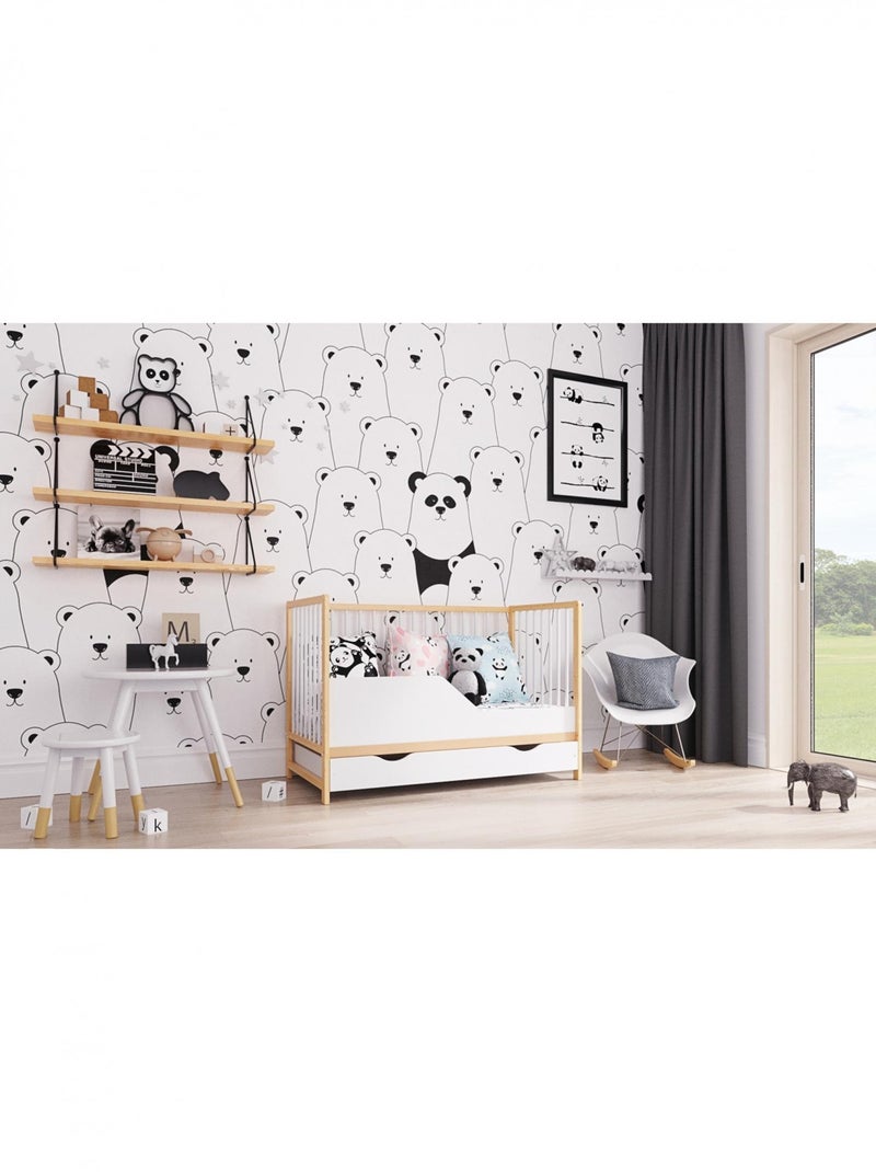 Lit bébé évolutif avec tiroir - ANNA - 120x60 cm Blanc Beige - Kiabi