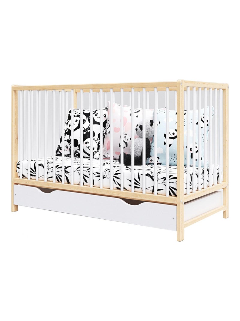 Lit bébé évolutif avec tiroir - ANNA - 120x60 cm Blanc Beige - Kiabi