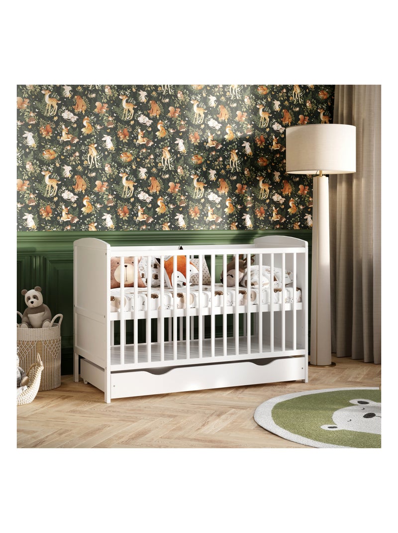 Lit bébé évolutif avec tiroir - LOUIS - 120x60 cm Blanc - Kiabi