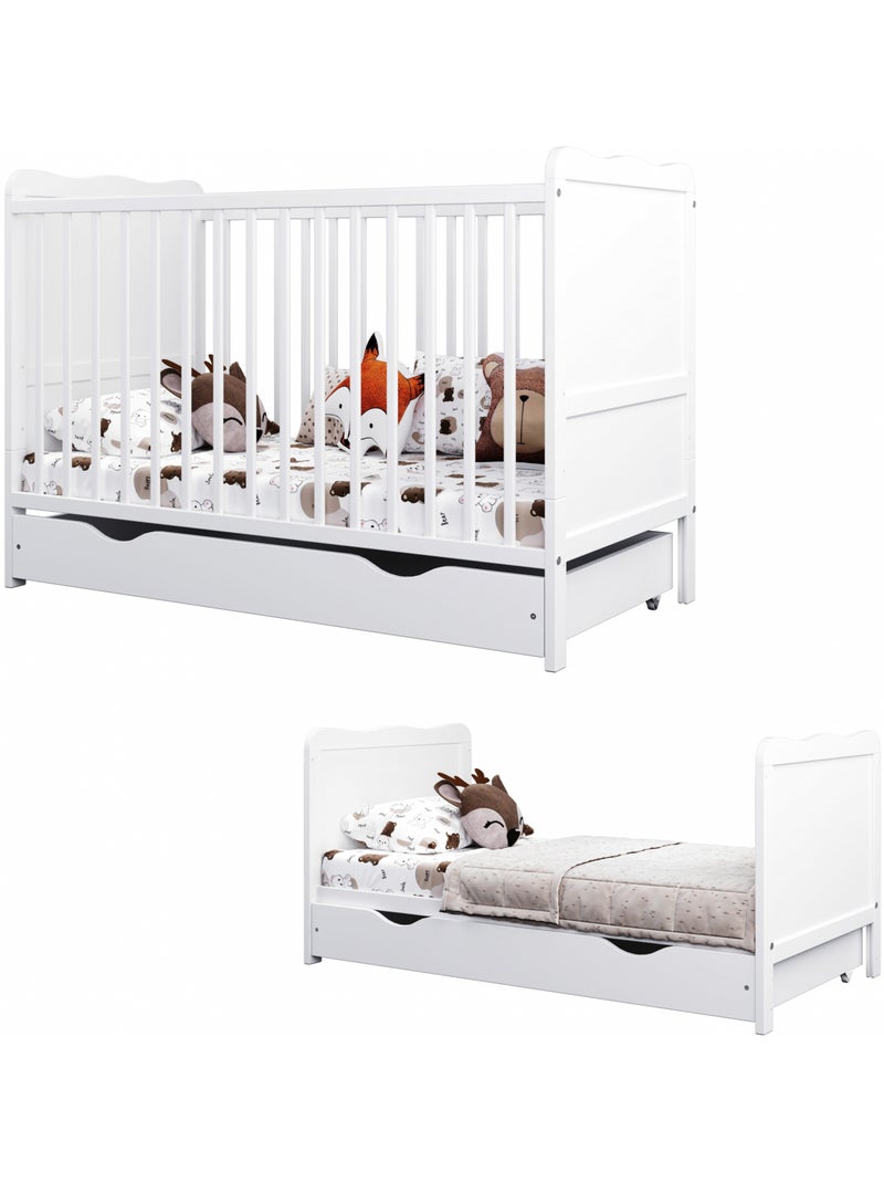 Lit bébé évolutif avec tiroir - LOUISE - 120x60 cm Blanc - Kiabi