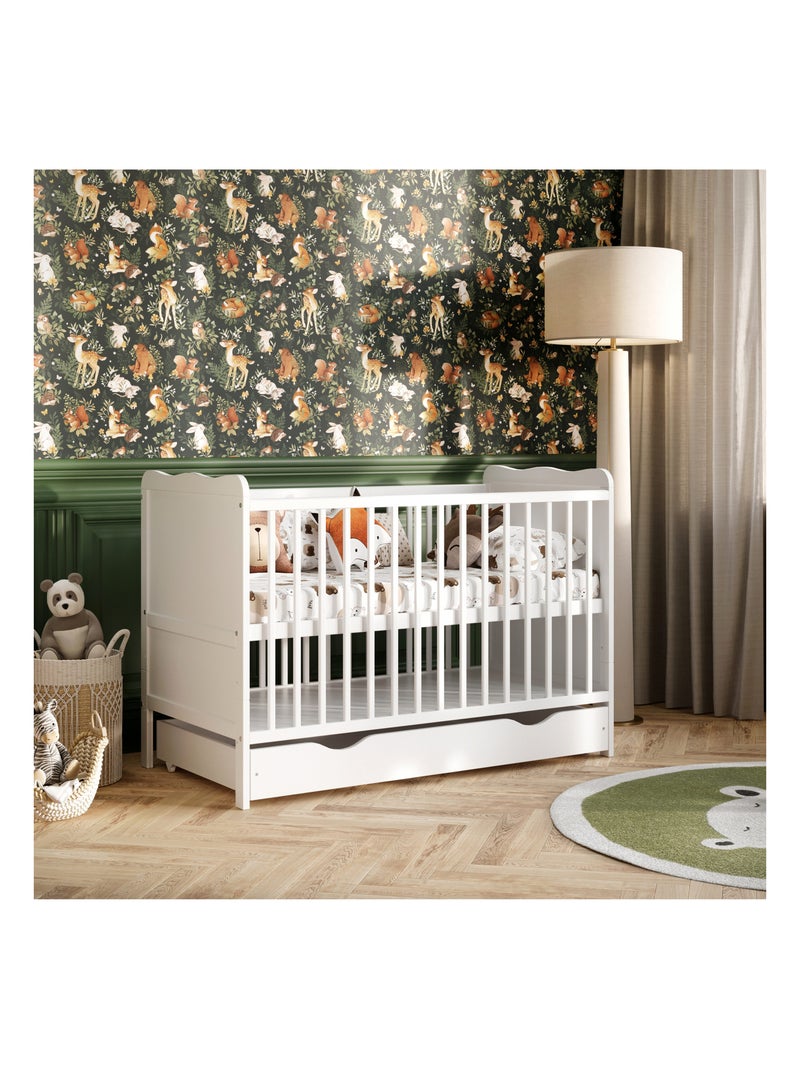 Lit bébé évolutif avec tiroir - LOUISE - 120x60 cm Blanc - Kiabi