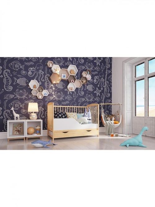 Lit bébé évolutif avec tiroir - NINA - 120x60 cm - Bois - Kiabi Lit bébé évolutif avec tiroir - NINA - 120x60 cm - Bois - Kiabi