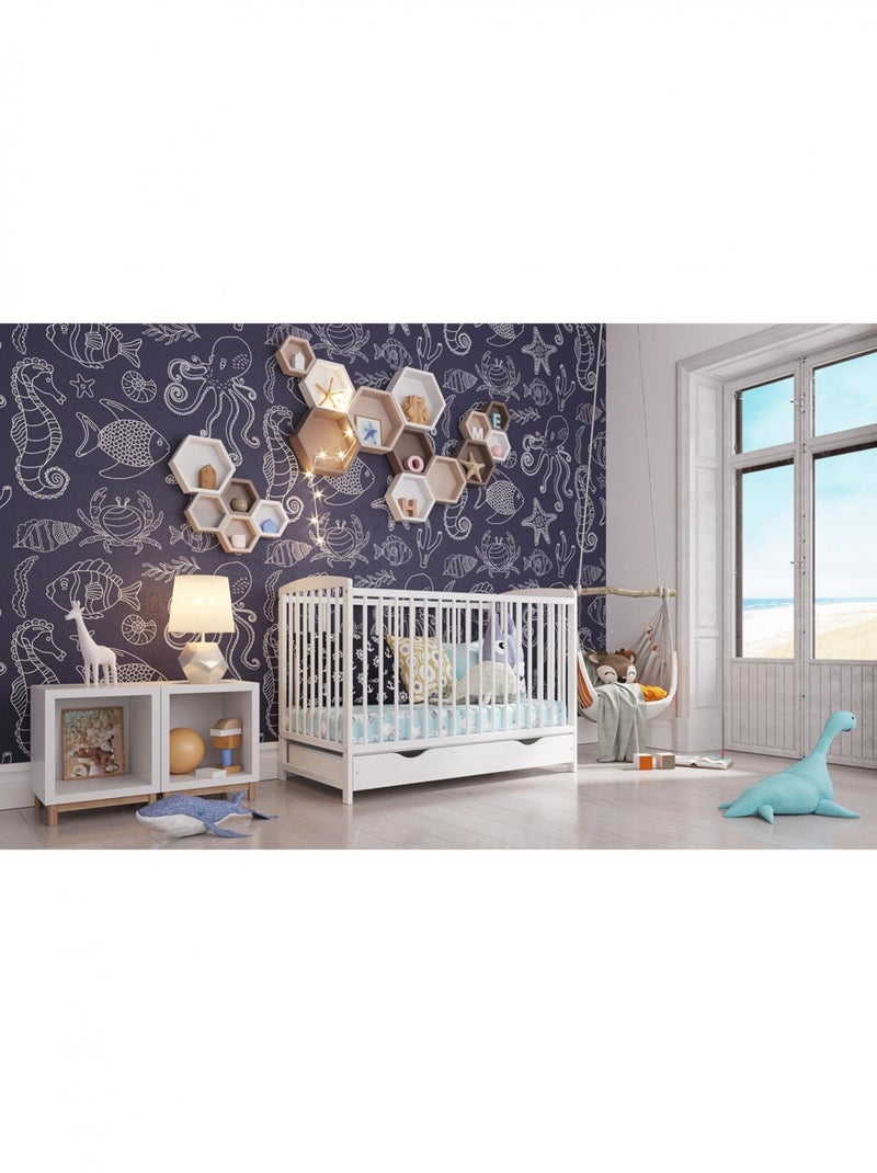 Lit bébé évolutif avec tiroir - NINA - 120x60 cm Blanc - Kiabi
