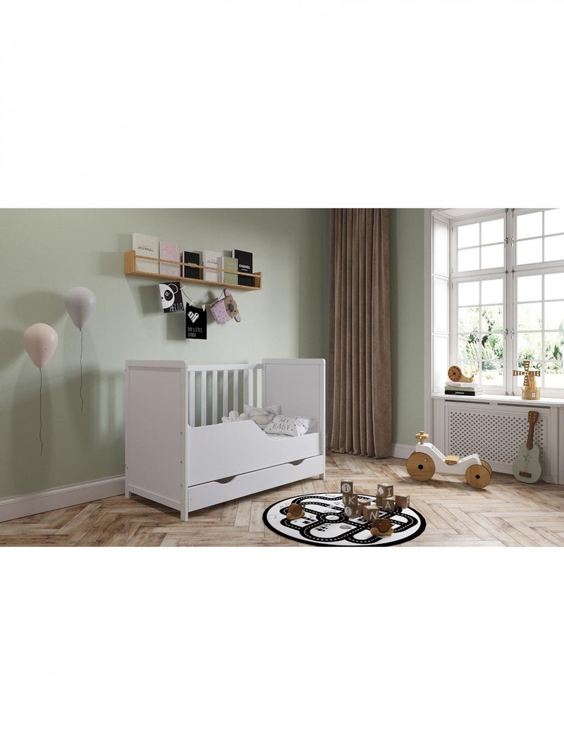 Lit bébé évolutif avec tiroir - OLIVIA - 120x60 cm Blanc - Kiabi