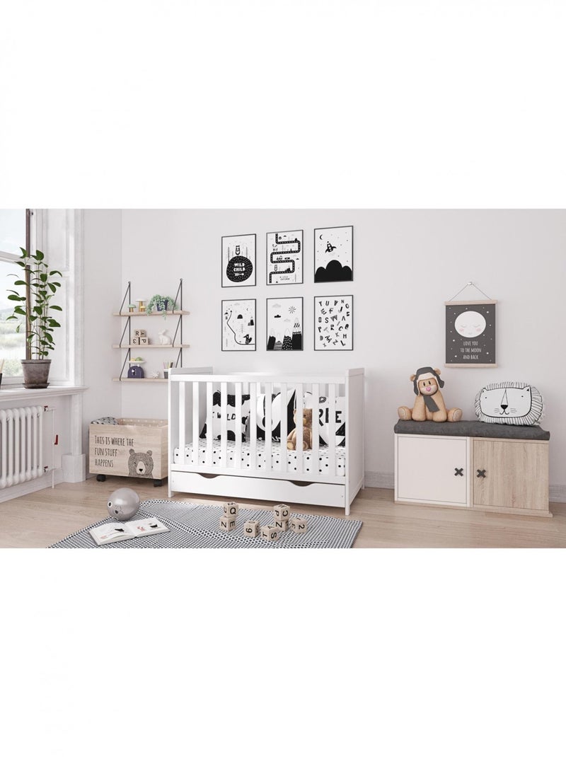 Lit bébé évolutif avec tiroir - OLIVIA - 120x60 cm Blanc - Kiabi