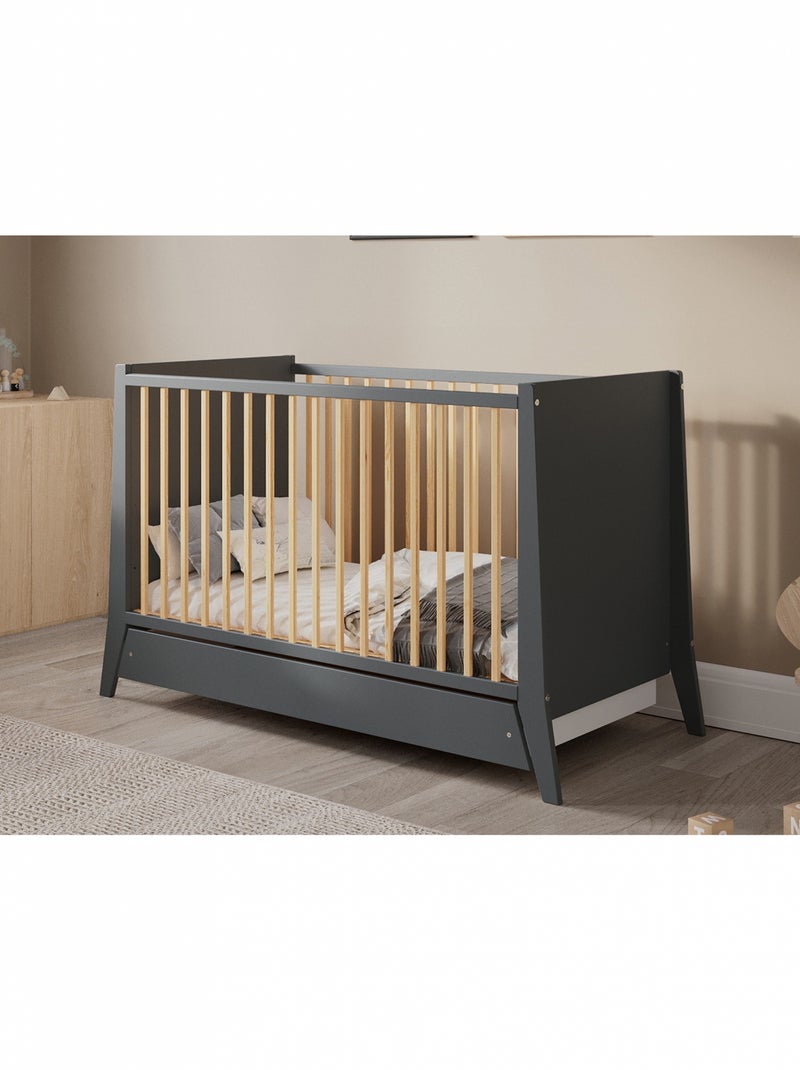 Lit bébé évolutif avec tiroir - ZOÉ - 120x60 cm - Anthracite gris anthracite - Kiabi