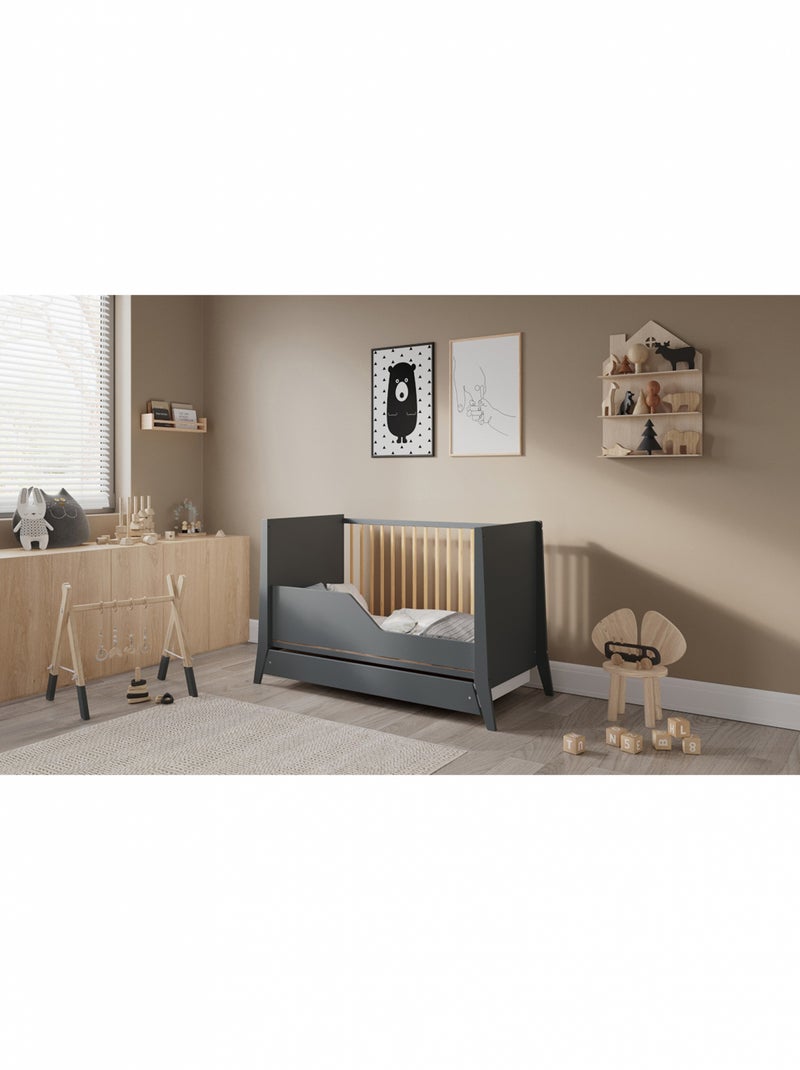Lit bébé évolutif avec tiroir - ZOÉ - 120x60 cm - Anthracite gris anthracite - Kiabi