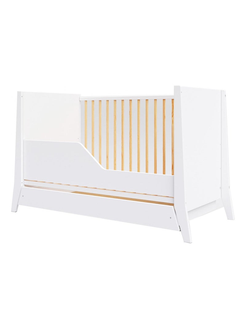 Lit bébé évolutif avec tiroir - ZOÉ - 120x60 cm Blanc Beige - Kiabi