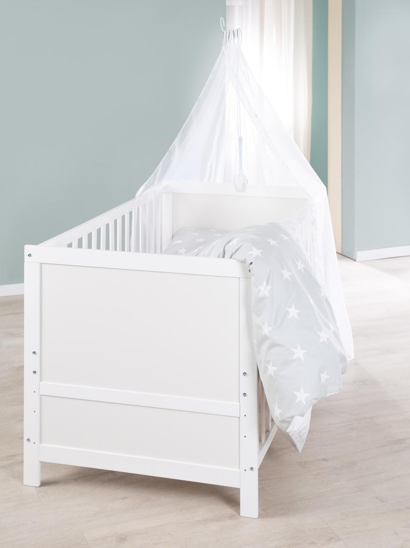 Lit bébé évolutif complet avec équipement textile étoilé - Convertible en lit enfant - 'Roba' Blanc Gris - Kiabi