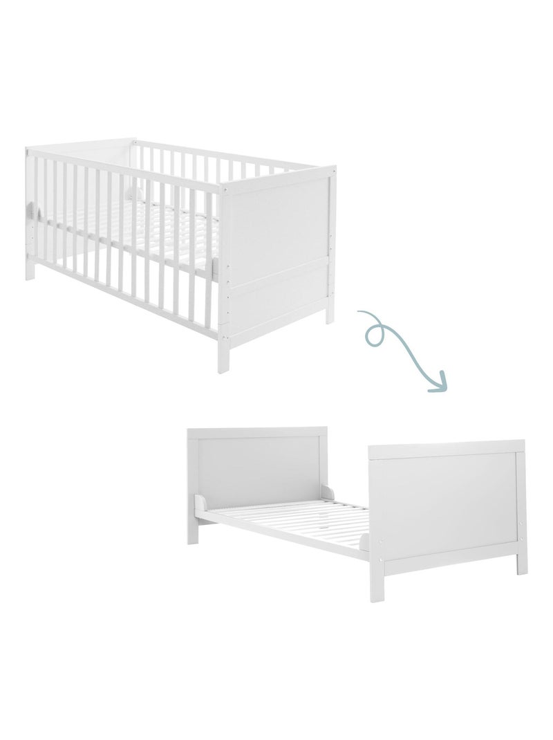 Lit bébé évolutif complet avec équipement textile étoilé - Convertible en lit enfant - 'Roba' Blanc Gris - Kiabi