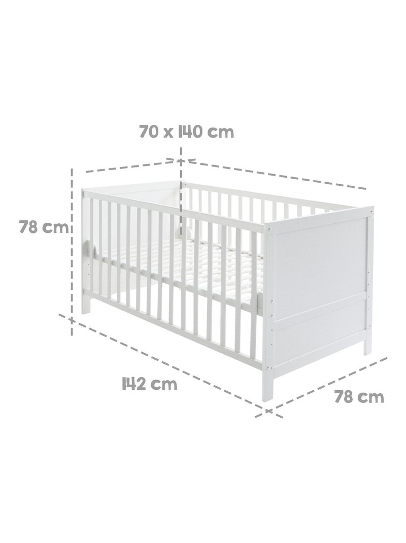 Lit bébé évolutif complet avec équipement textile étoilé - Convertible en lit enfant - 'Roba' Blanc Gris - Kiabi