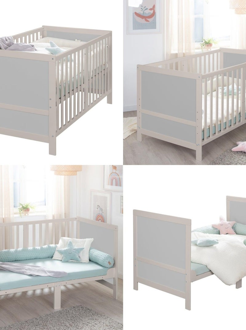 Lit bébé évolutif convertible en lit enfant jusqu'à 7 ans - Hauteur réglable - 'ROBA Easy Sleep' Gris clair - Kiabi